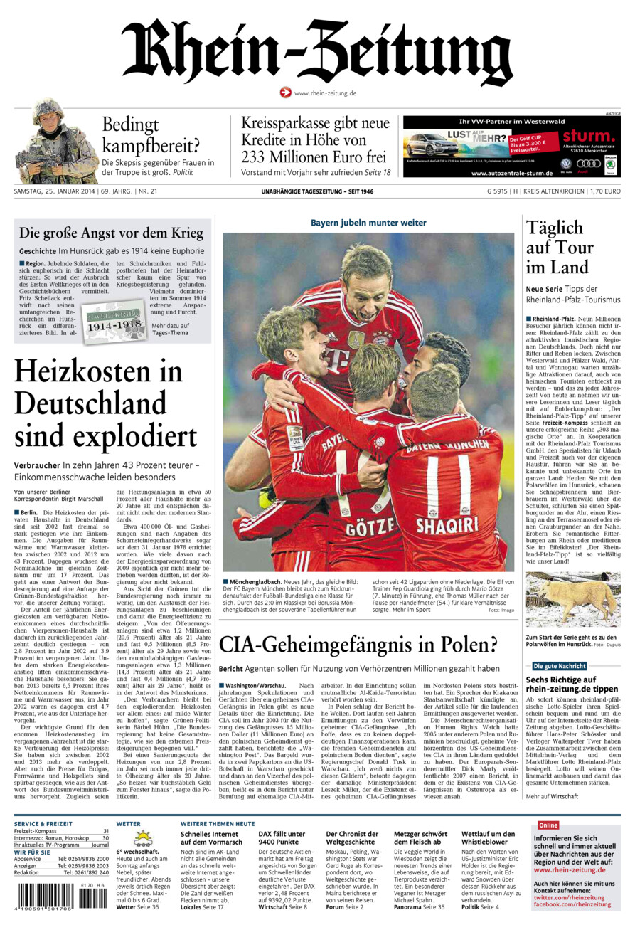 Rhein-Zeitung Kreis Altenkirchen vom Samstag, 25.01.2014