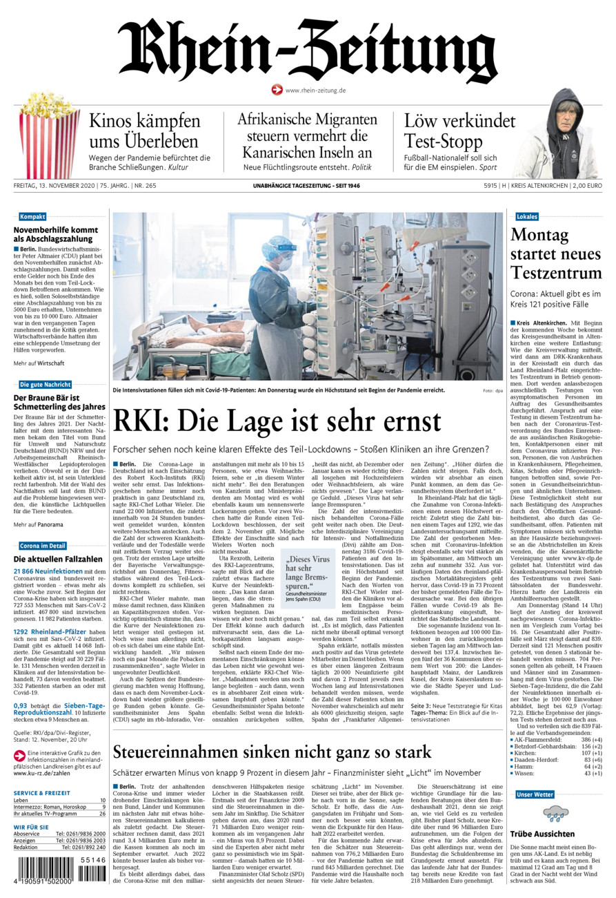 Rhein-Zeitung Kreis Altenkirchen vom Freitag, 13.11.2020