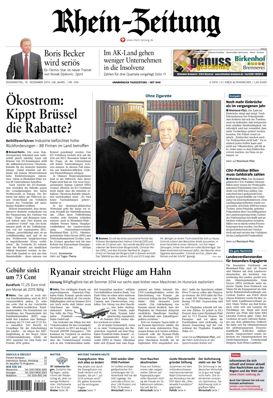 Rhein-Zeitung Kreis Altenkirchen vom Donnerstag, 19.12.2013