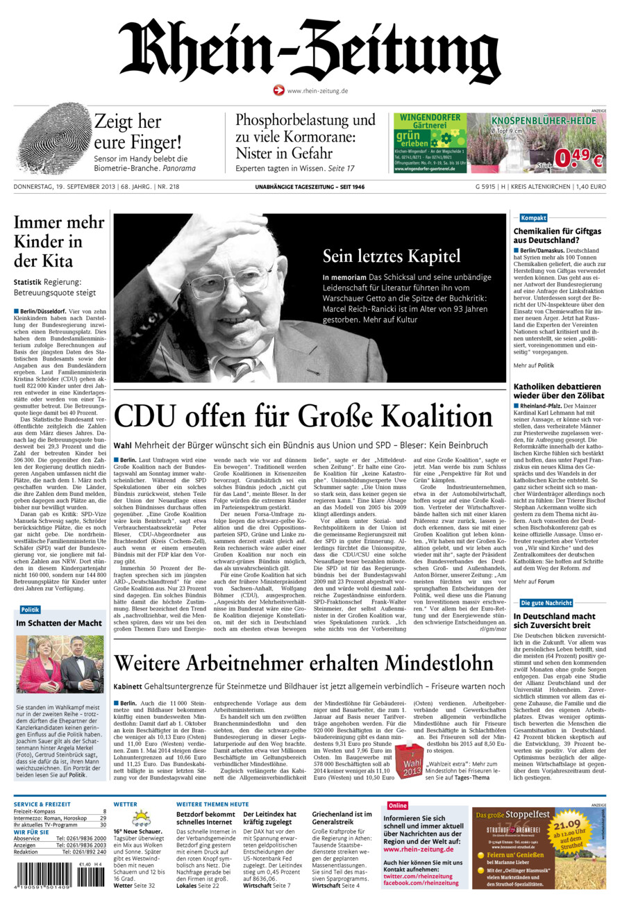 Rhein-Zeitung Kreis Altenkirchen vom Donnerstag, 19.09.2013