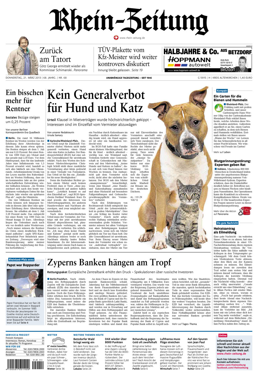 Rhein-Zeitung Kreis Altenkirchen vom Donnerstag, 21.03.2013
