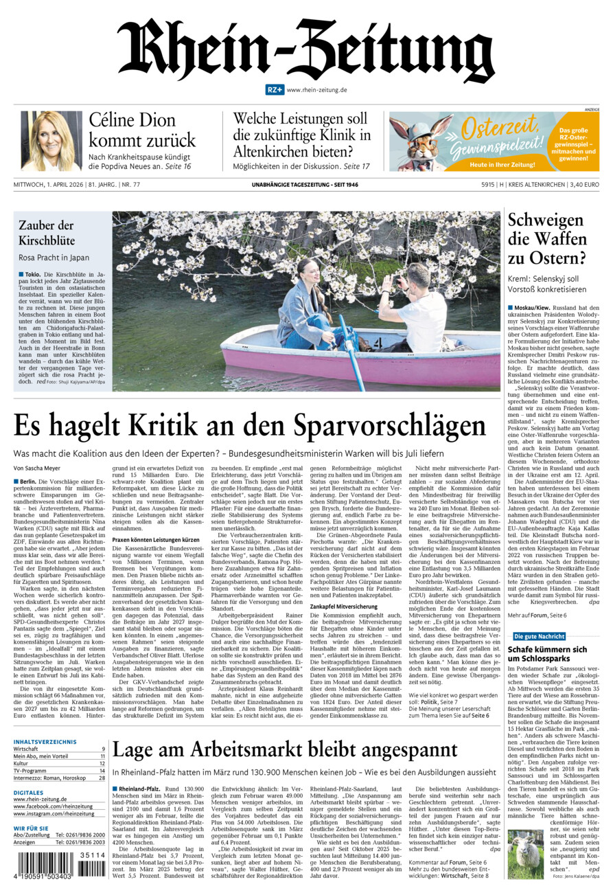 Rhein-Zeitung Kreis Altenkirchen vom Mittwoch, 01.04.2026