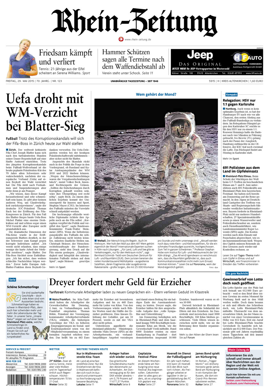 Rhein-Zeitung Kreis Altenkirchen vom Freitag, 29.05.2015