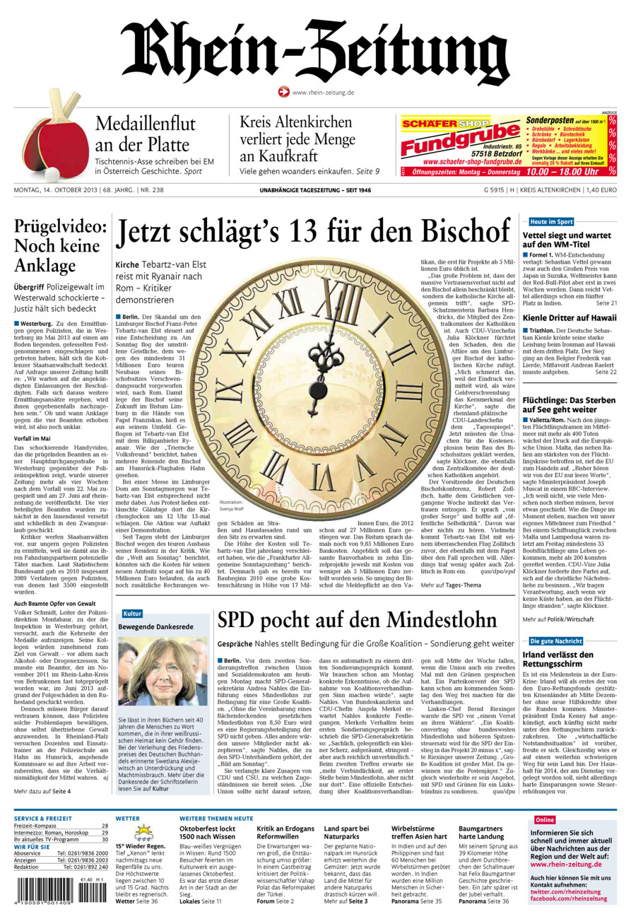 Rhein-Zeitung Kreis Altenkirchen vom Montag, 14.10.2013