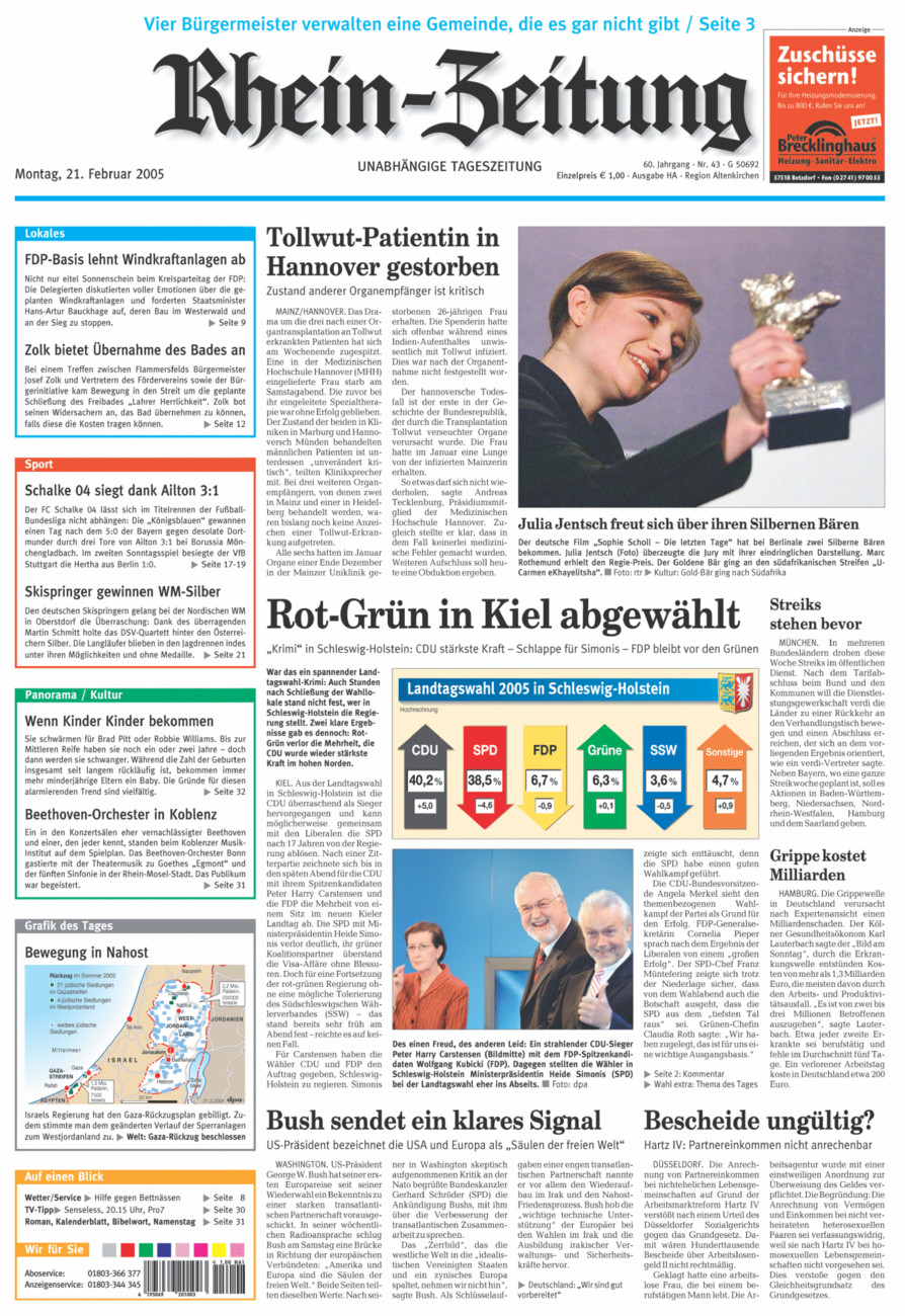 Rhein-Zeitung Kreis Altenkirchen vom Montag, 21.02.2005