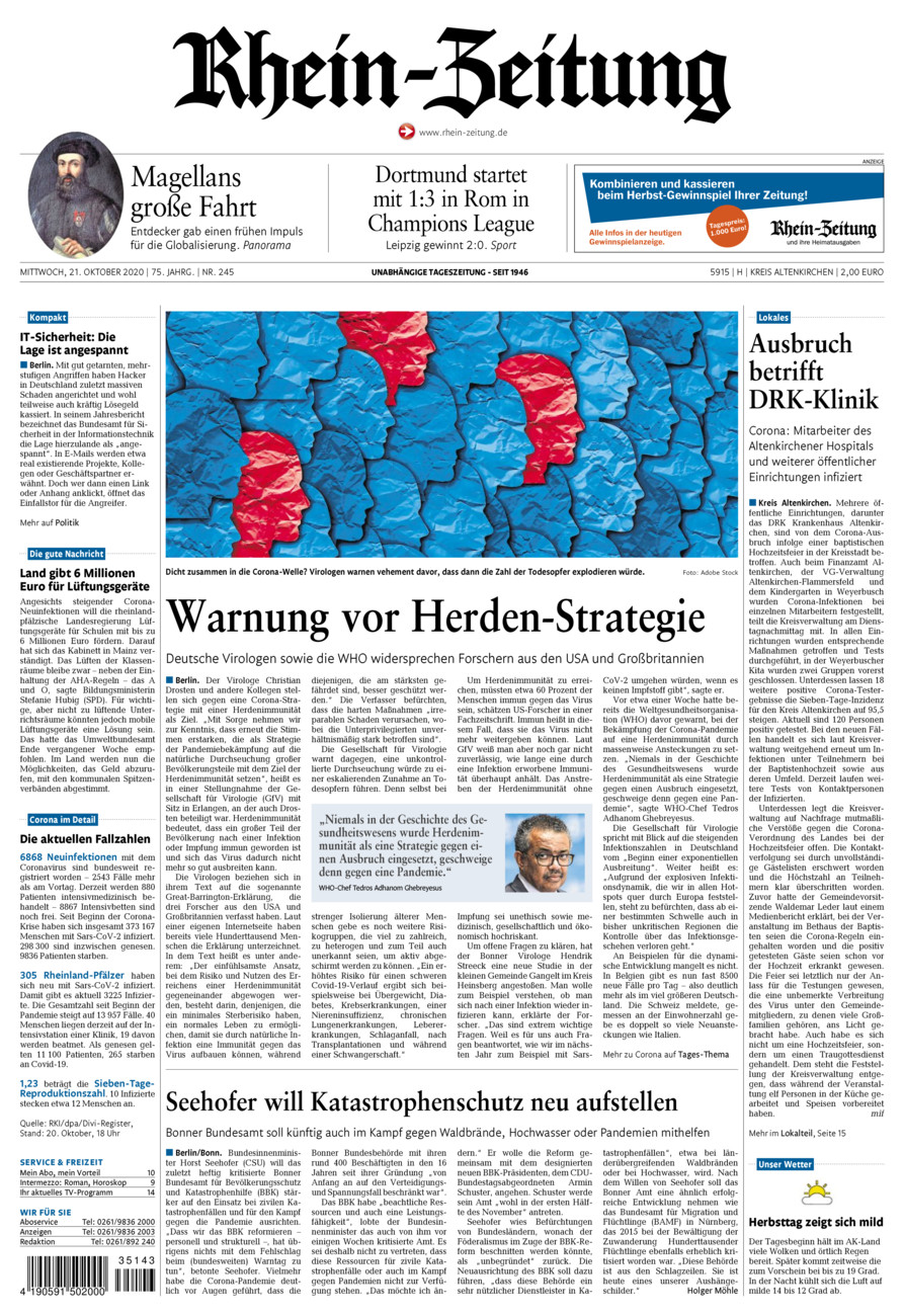 Rhein-Zeitung Kreis Altenkirchen vom Mittwoch, 21.10.2020