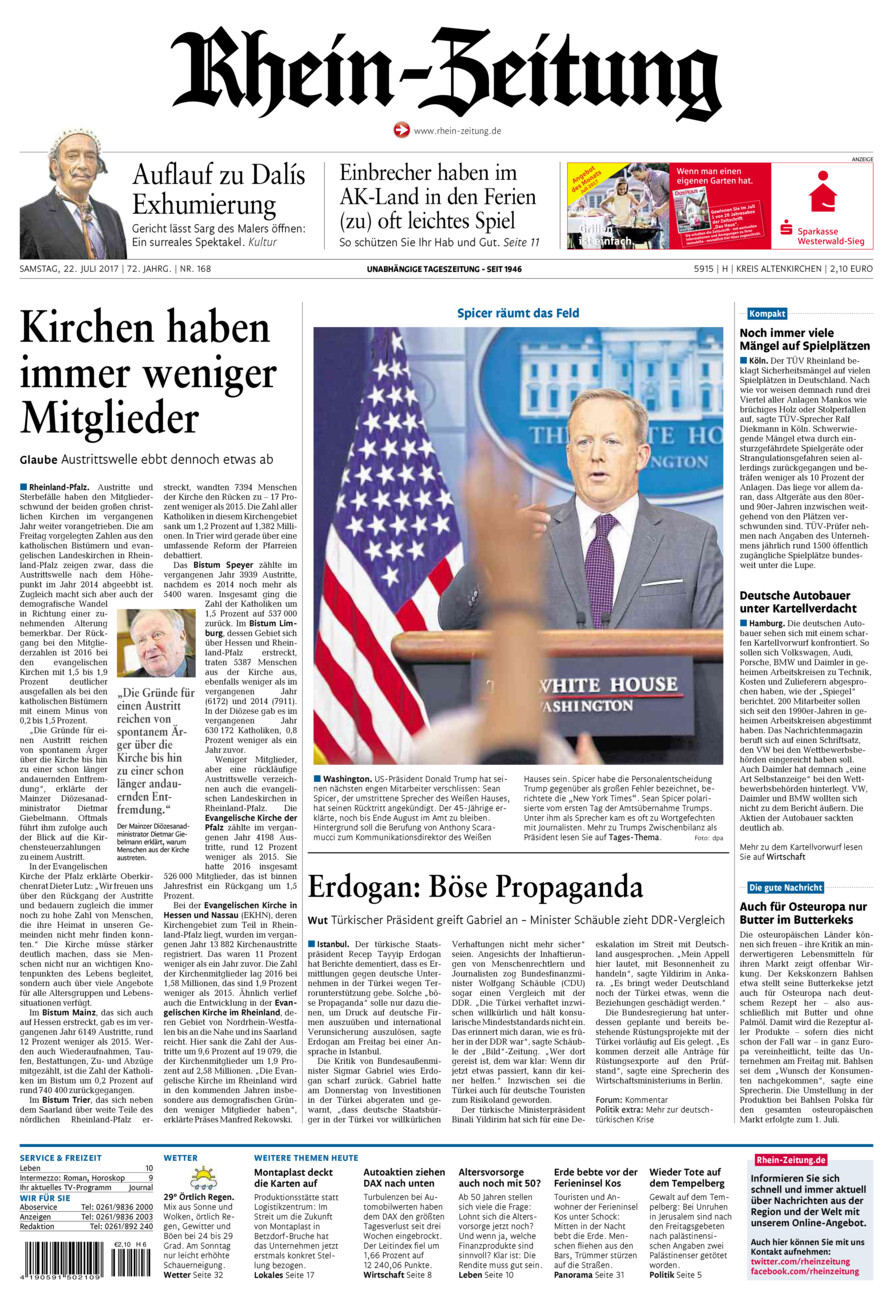 Rhein-Zeitung Kreis Altenkirchen vom Samstag, 22.07.2017