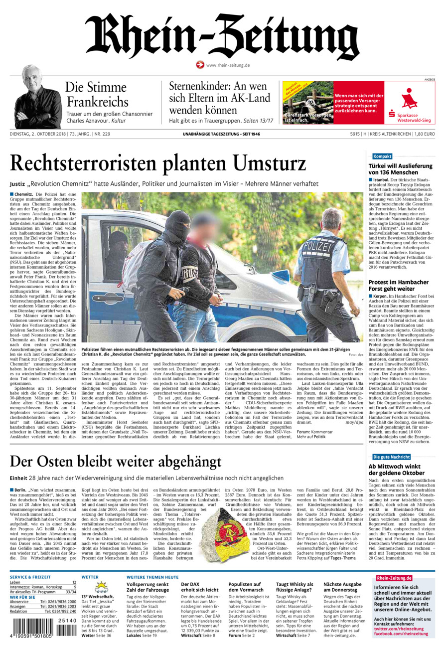 Rhein-Zeitung Kreis Altenkirchen vom Dienstag, 02.10.2018