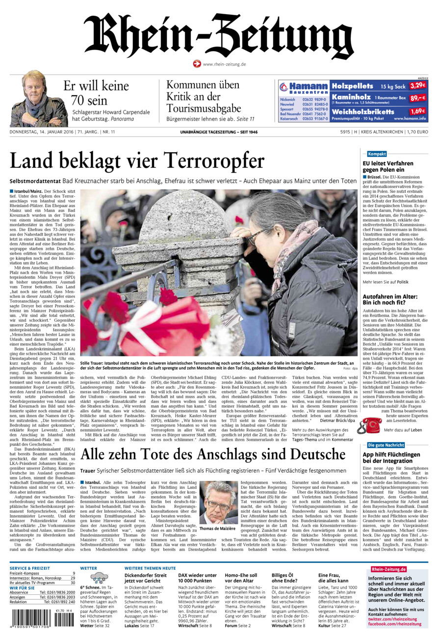 Rhein-Zeitung Kreis Altenkirchen vom Donnerstag, 14.01.2016