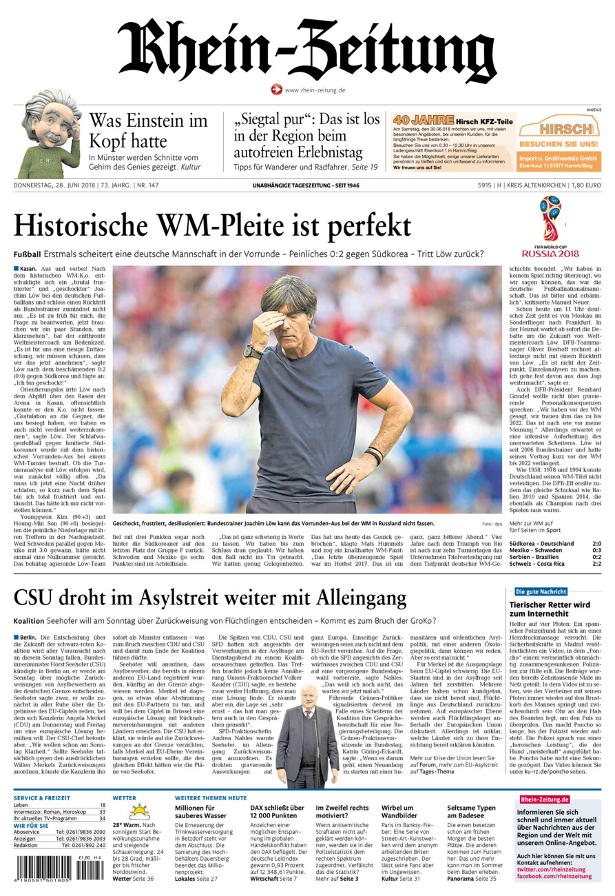 Rhein-Zeitung Kreis Altenkirchen vom Donnerstag, 28.06.2018