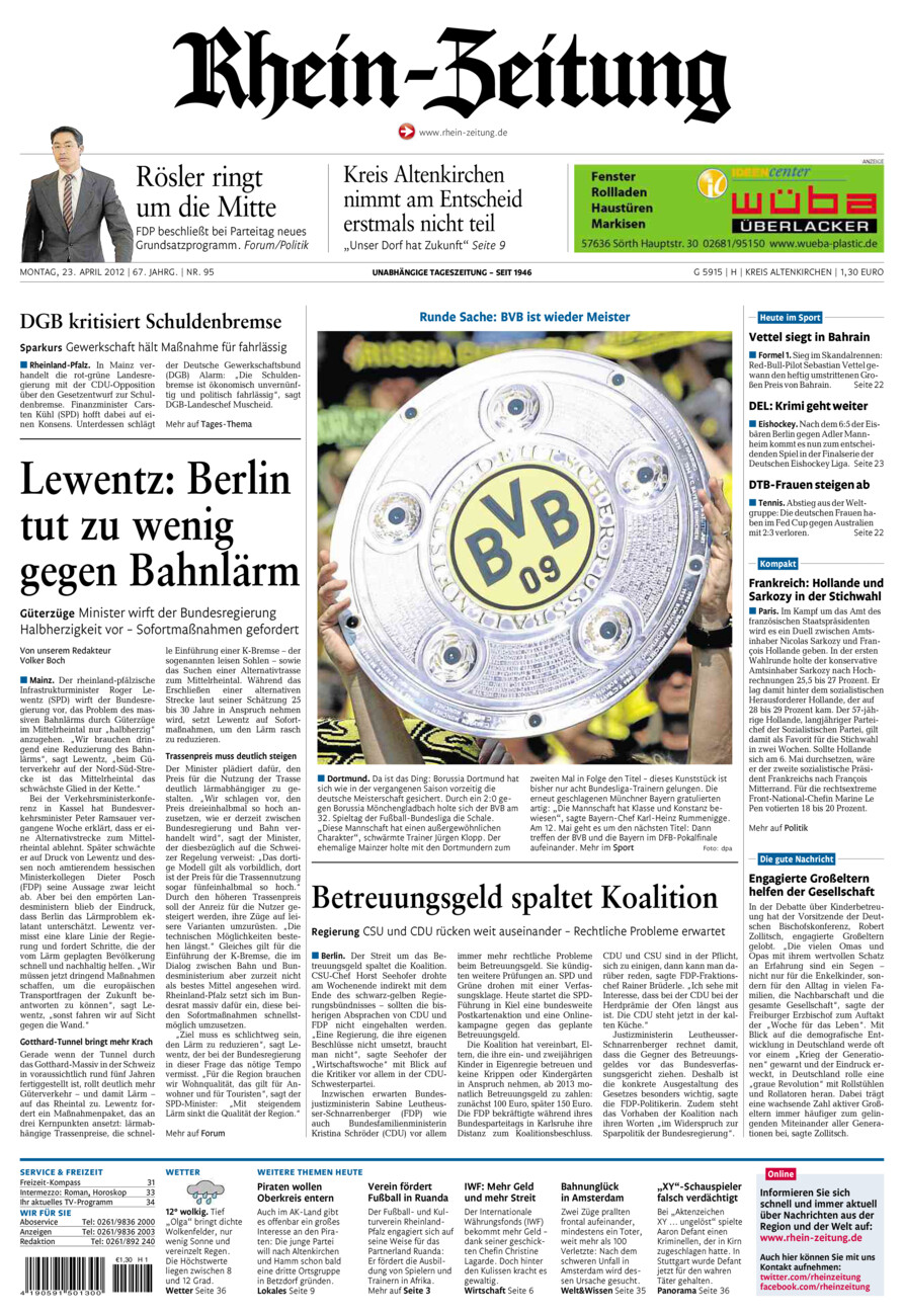 Rhein-Zeitung Kreis Altenkirchen vom Montag, 23.04.2012