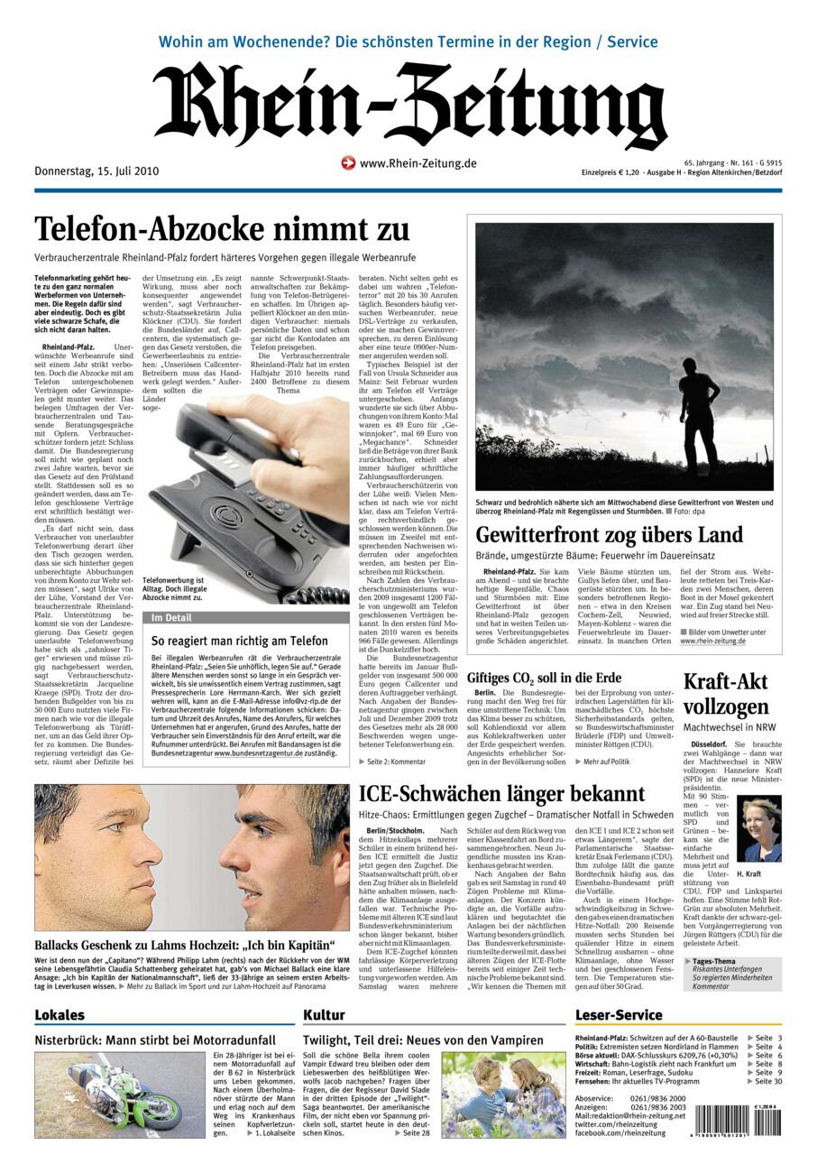 Rhein-Zeitung Kreis Altenkirchen vom Donnerstag, 15.07.2010