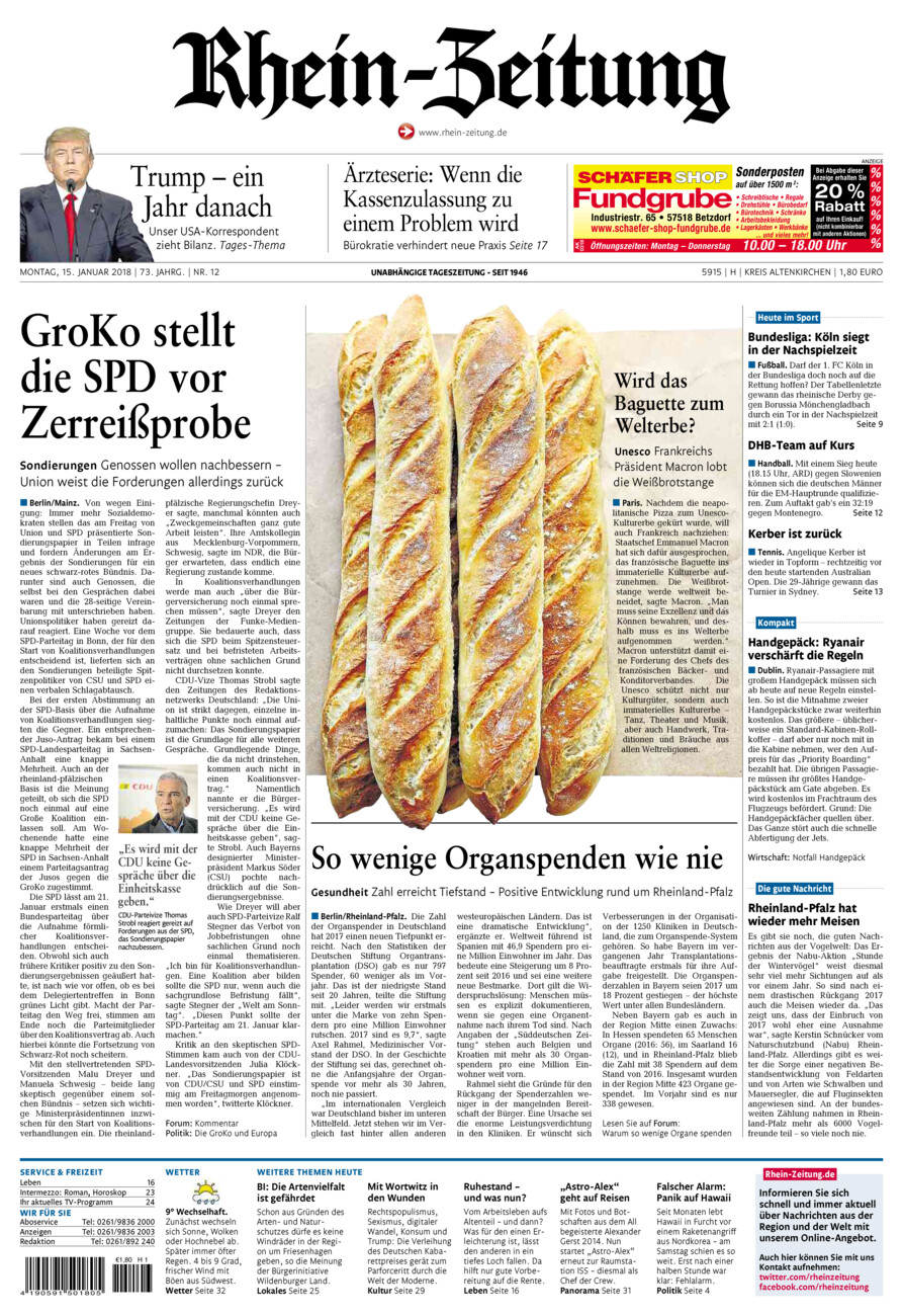Rhein-Zeitung Kreis Altenkirchen vom Montag, 15.01.2018