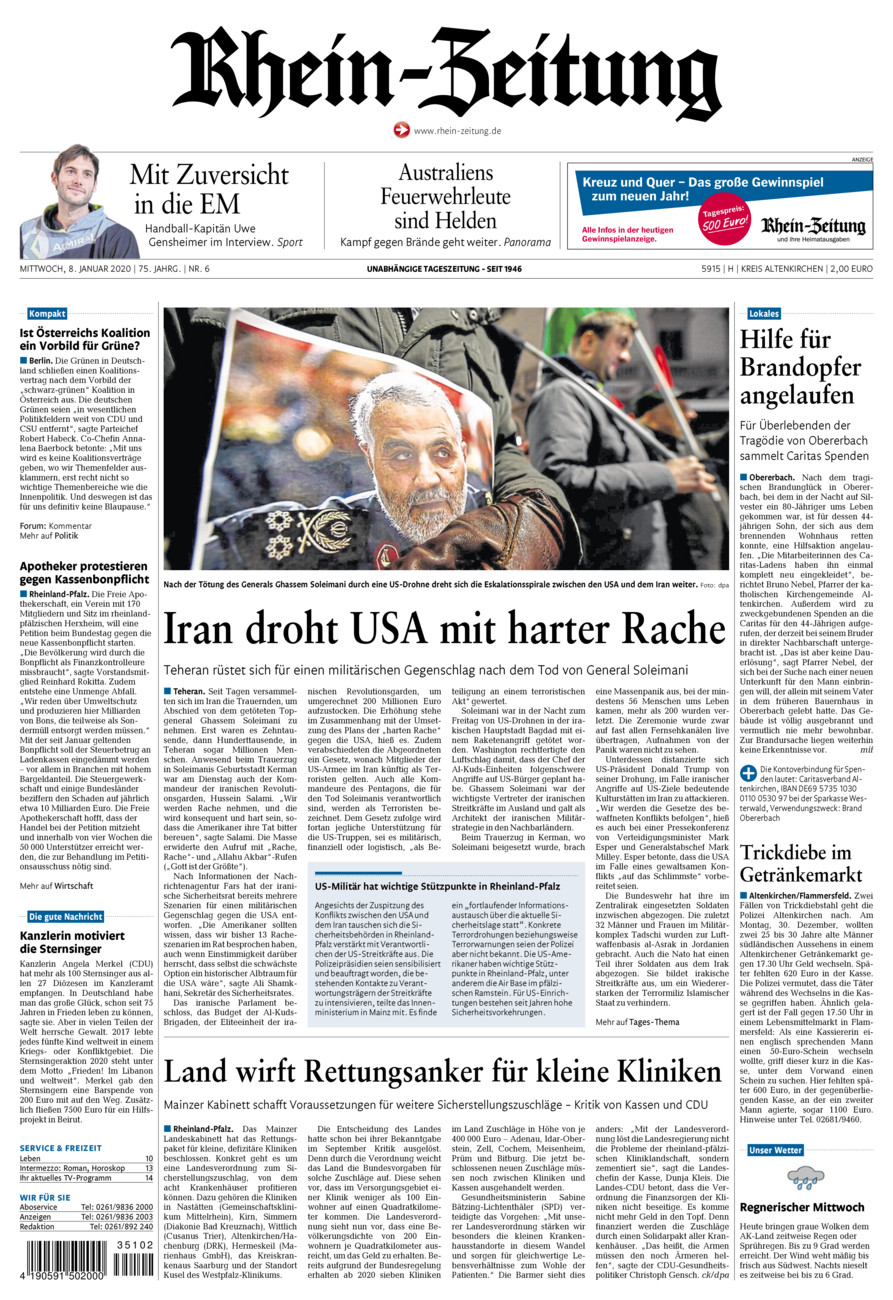 Rhein-Zeitung Kreis Altenkirchen vom Mittwoch, 08.01.2020