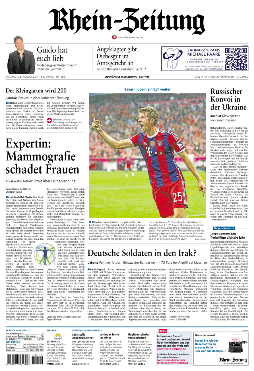 Rhein-Zeitung Kreis Altenkirchen vom Samstag, 23.08.2014