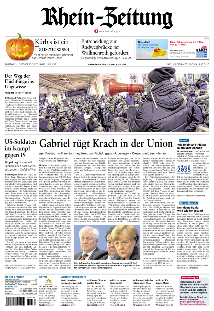 Rhein-Zeitung Kreis Altenkirchen vom Samstag, 31.10.2015