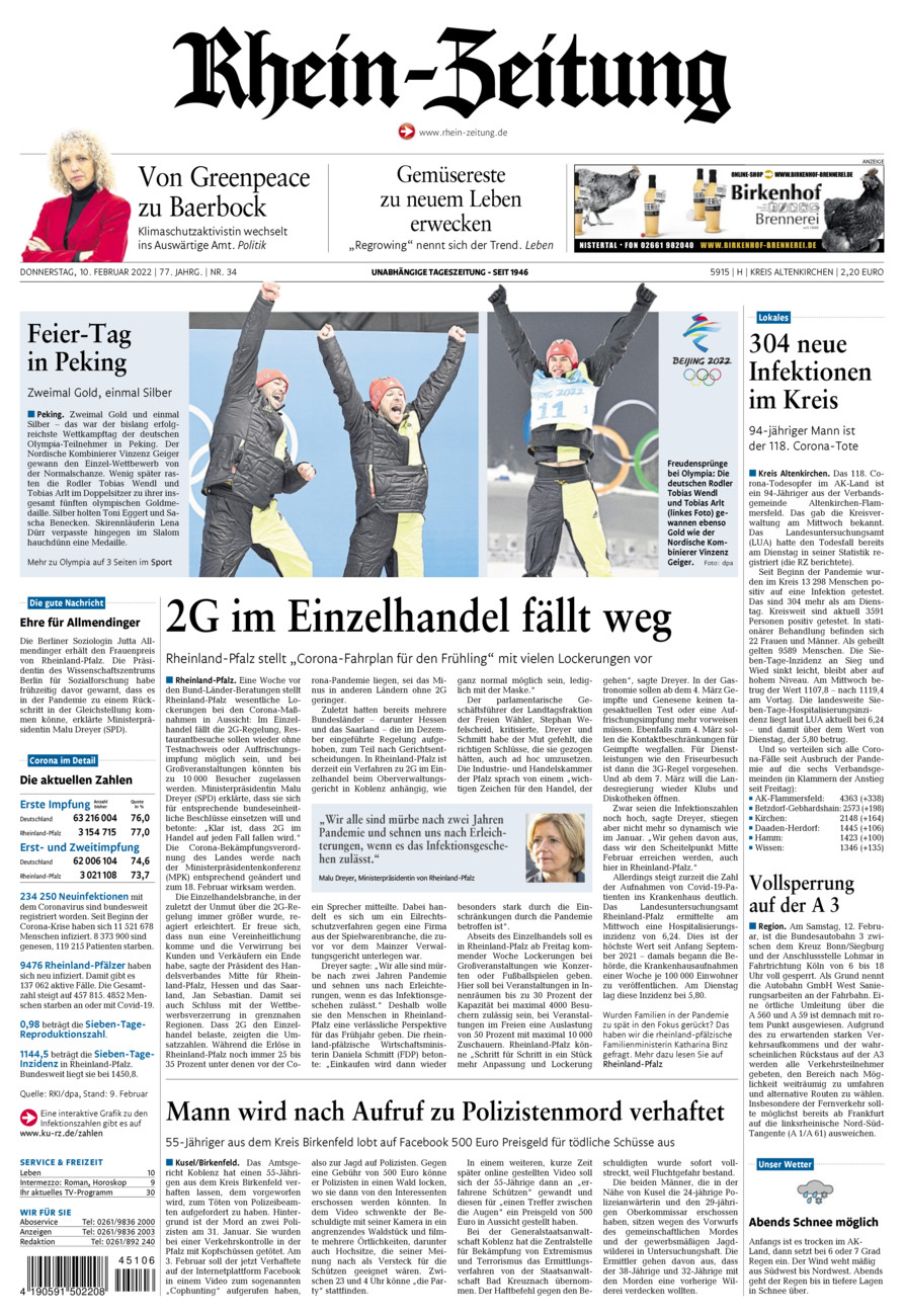 Rhein-Zeitung Kreis Altenkirchen vom Donnerstag, 10.02.2022