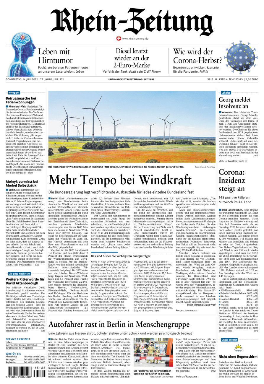 Rhein-Zeitung Kreis Altenkirchen vom Donnerstag, 09.06.2022