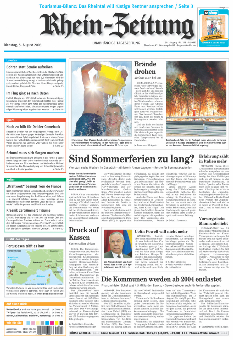 Rhein-Zeitung Kreis Altenkirchen vom Dienstag, 05.08.2003