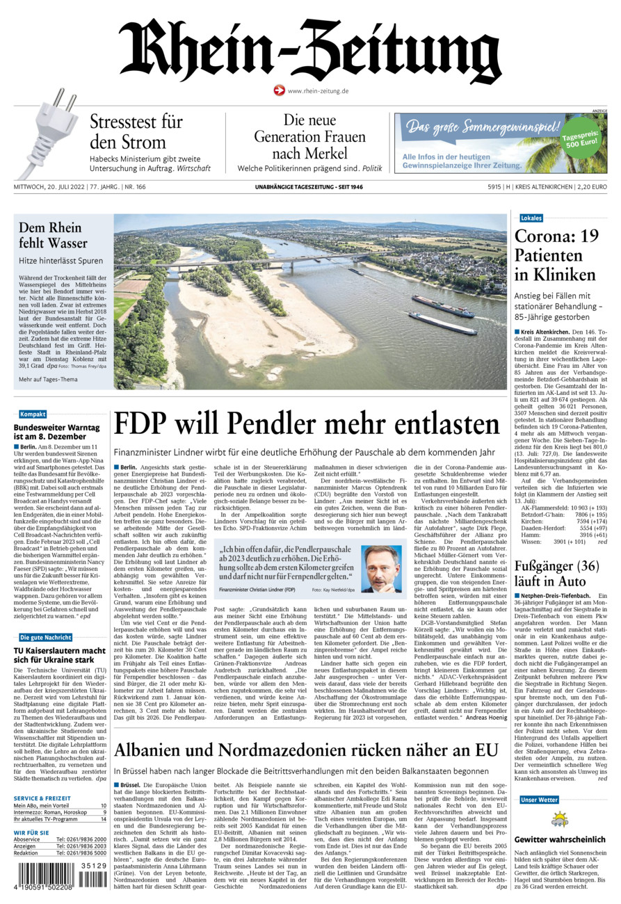 Rhein-Zeitung Kreis Altenkirchen vom Mittwoch, 20.07.2022