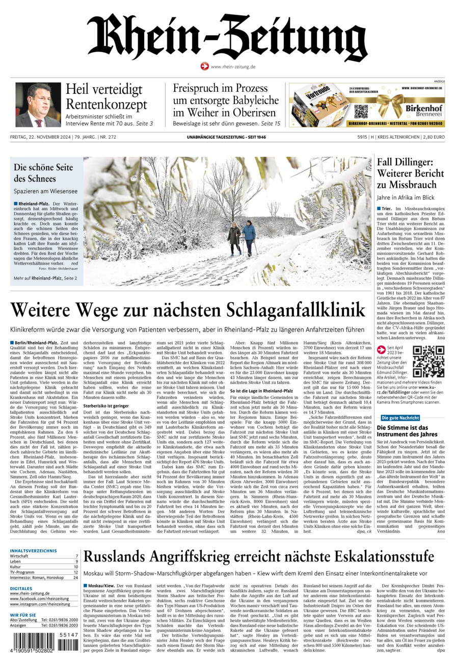 Rhein-Zeitung Kreis Altenkirchen vom Freitag, 22.11.2024