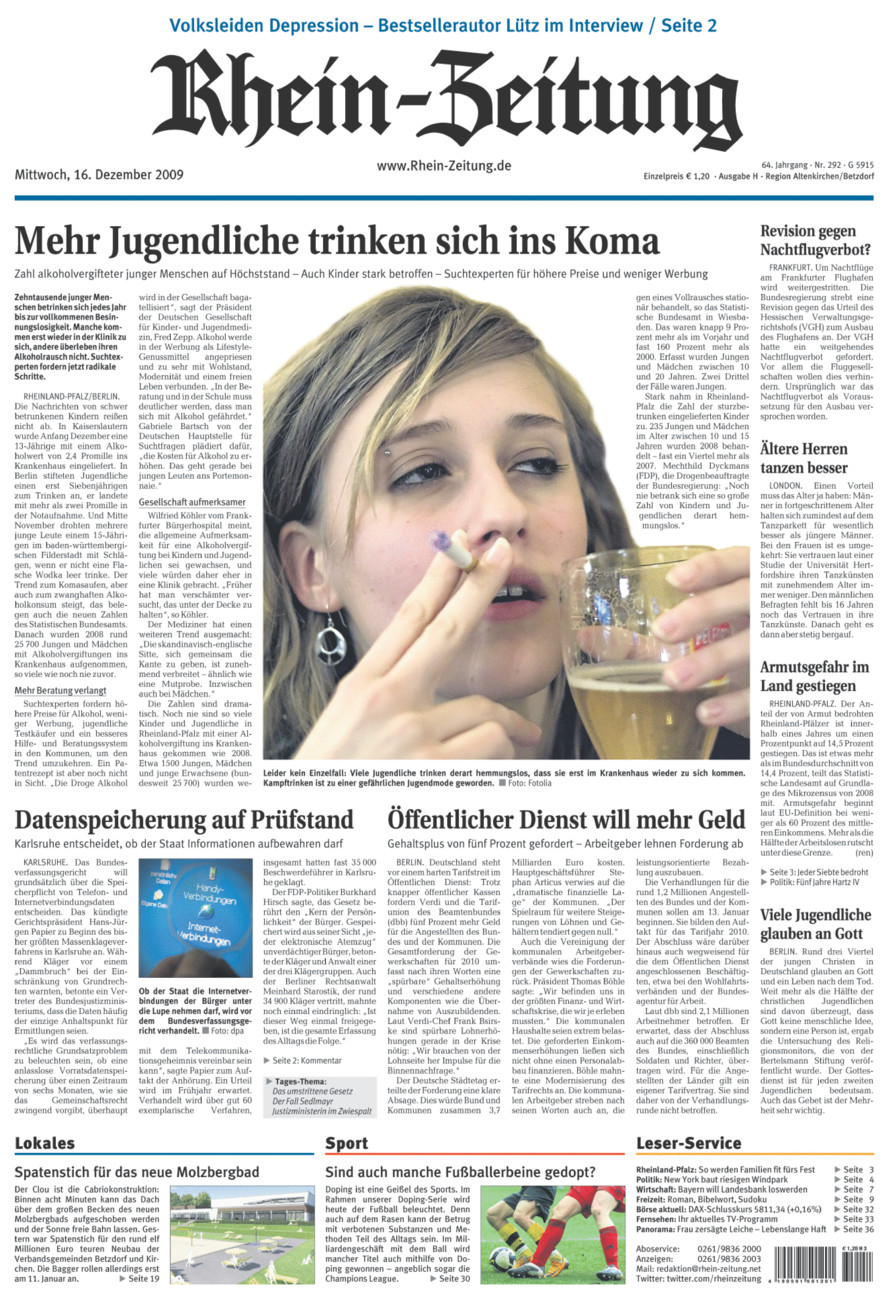 Rhein-Zeitung Kreis Altenkirchen vom Mittwoch, 16.12.2009