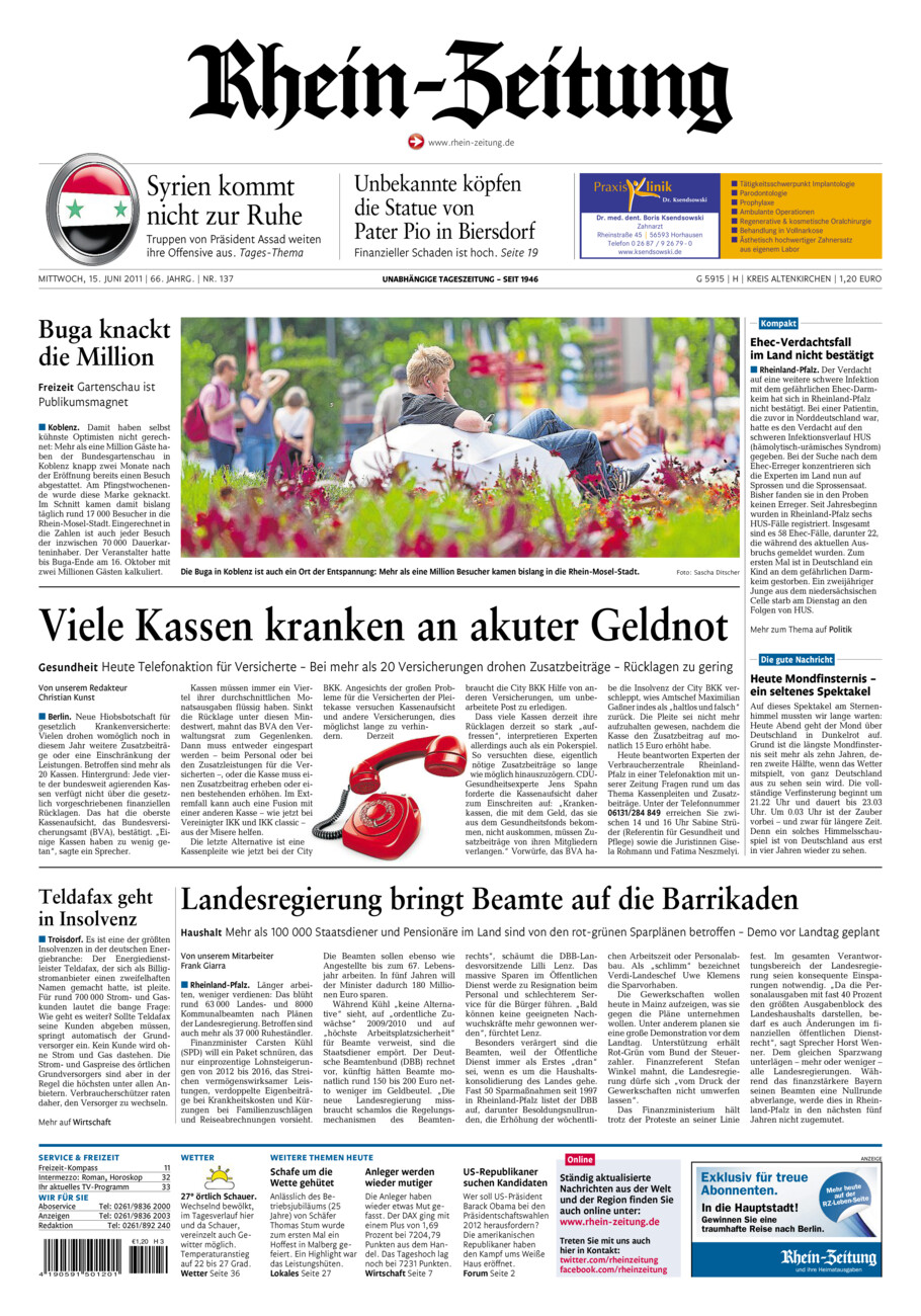 Rhein-Zeitung Kreis Altenkirchen vom Mittwoch, 15.06.2011
