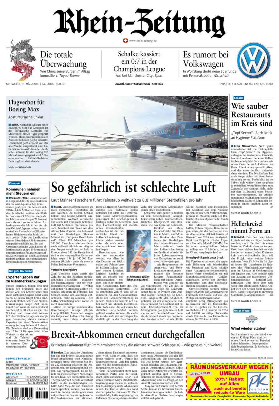 Rhein-Zeitung Kreis Altenkirchen vom Mittwoch, 13.03.2019