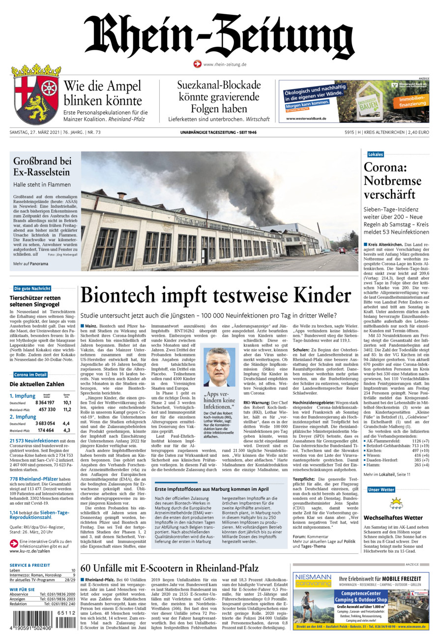 Rhein-Zeitung Kreis Altenkirchen vom Samstag, 27.03.2021