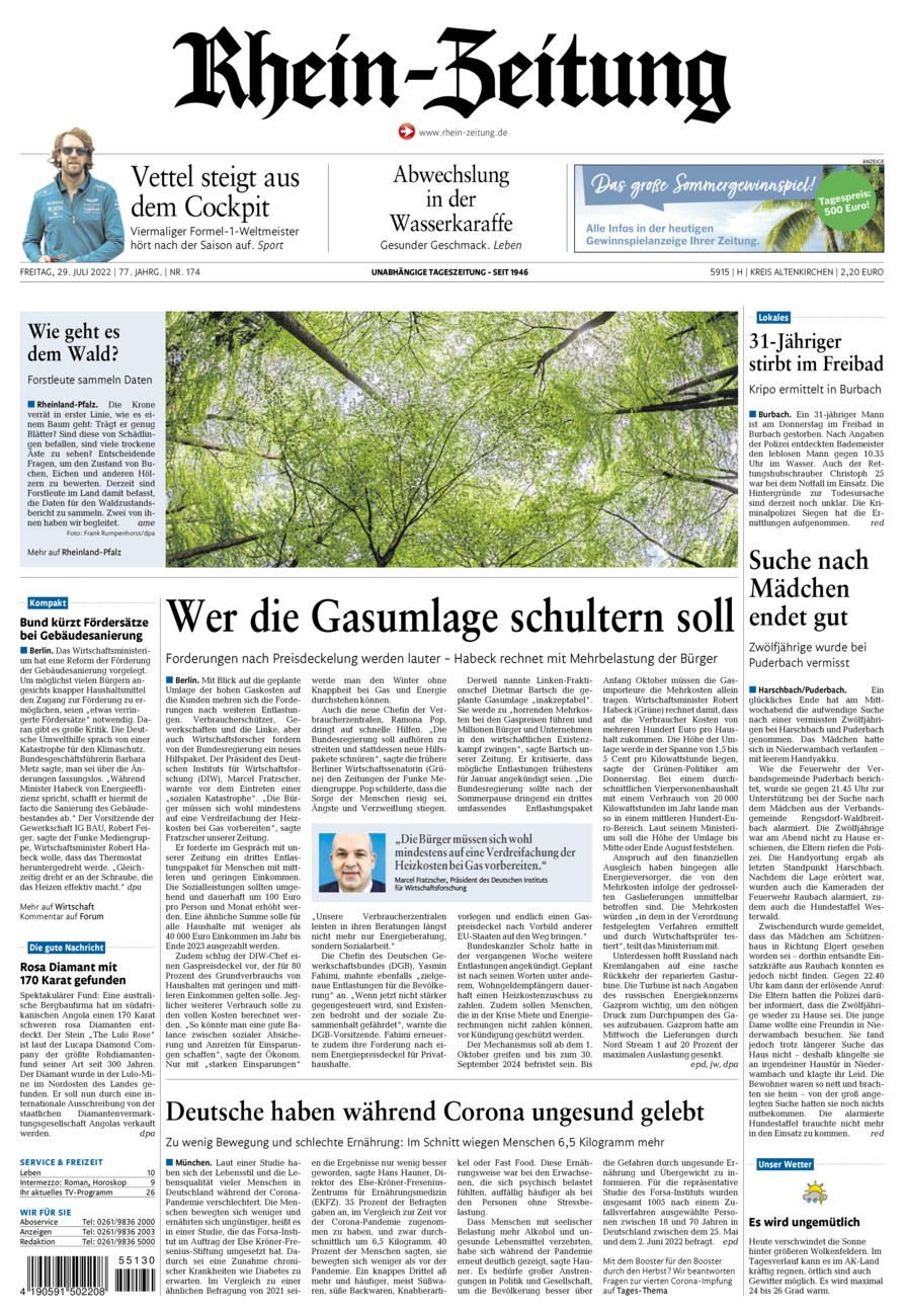 Rhein-Zeitung Kreis Altenkirchen vom Freitag, 29.07.2022