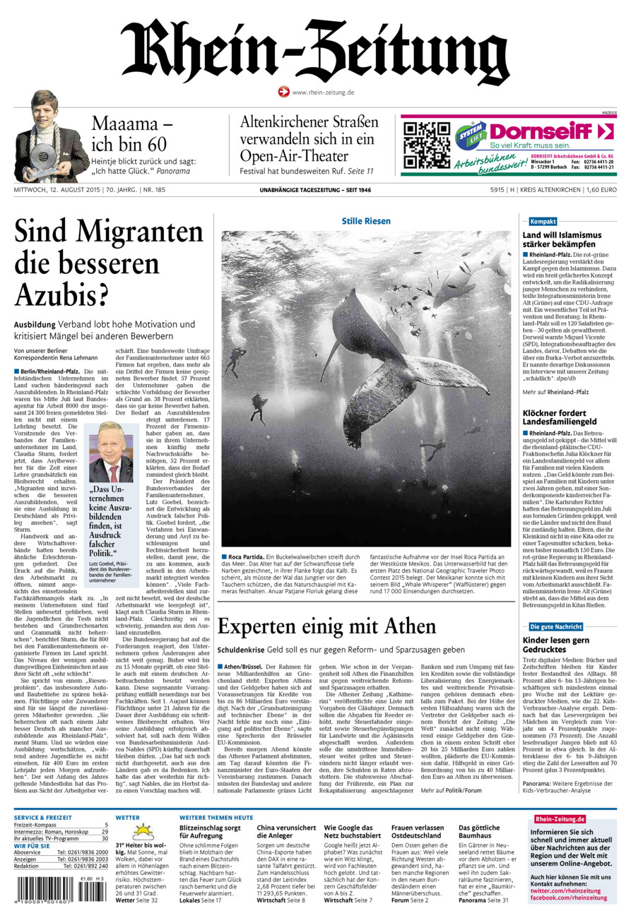 Rhein-Zeitung Kreis Altenkirchen vom Mittwoch, 12.08.2015