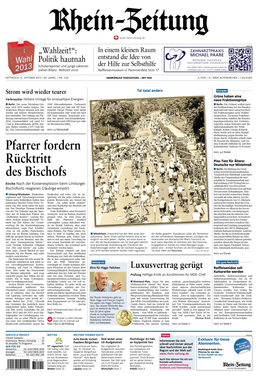 Rhein-Zeitung Kreis Altenkirchen vom Mittwoch, 09.10.2013