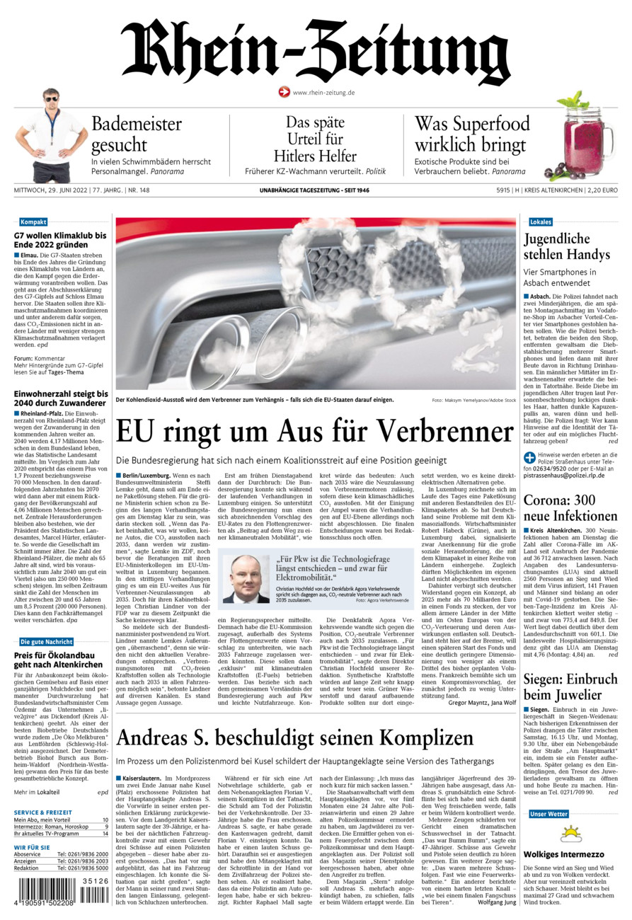 Rhein-Zeitung Kreis Altenkirchen vom Mittwoch, 29.06.2022