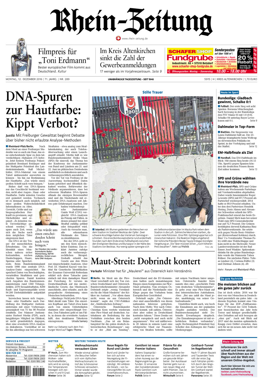 Rhein-Zeitung Kreis Altenkirchen vom Montag, 12.12.2016