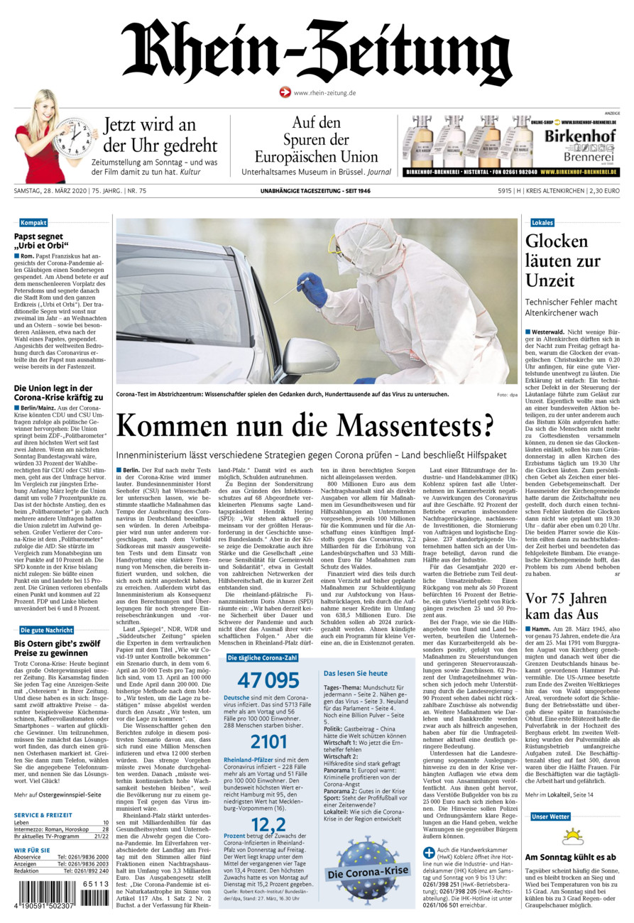 Rhein-Zeitung Kreis Altenkirchen vom Samstag, 28.03.2020