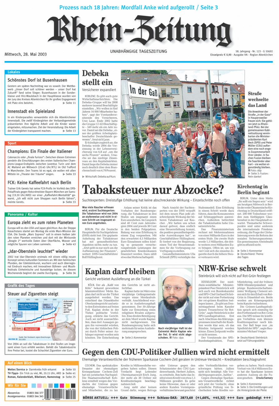 Rhein-Zeitung Kreis Altenkirchen vom Mittwoch, 28.05.2003