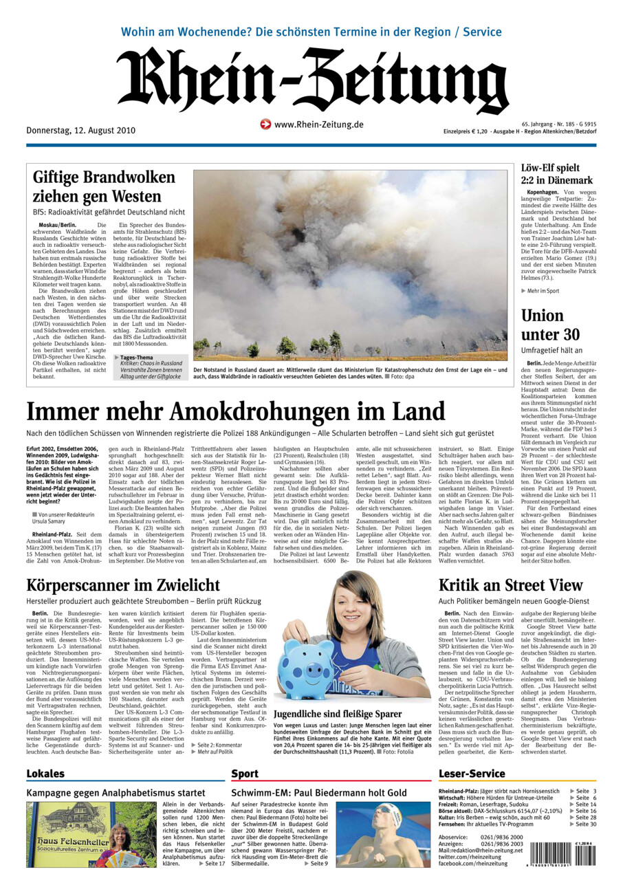 Rhein-Zeitung Kreis Altenkirchen vom Donnerstag, 12.08.2010