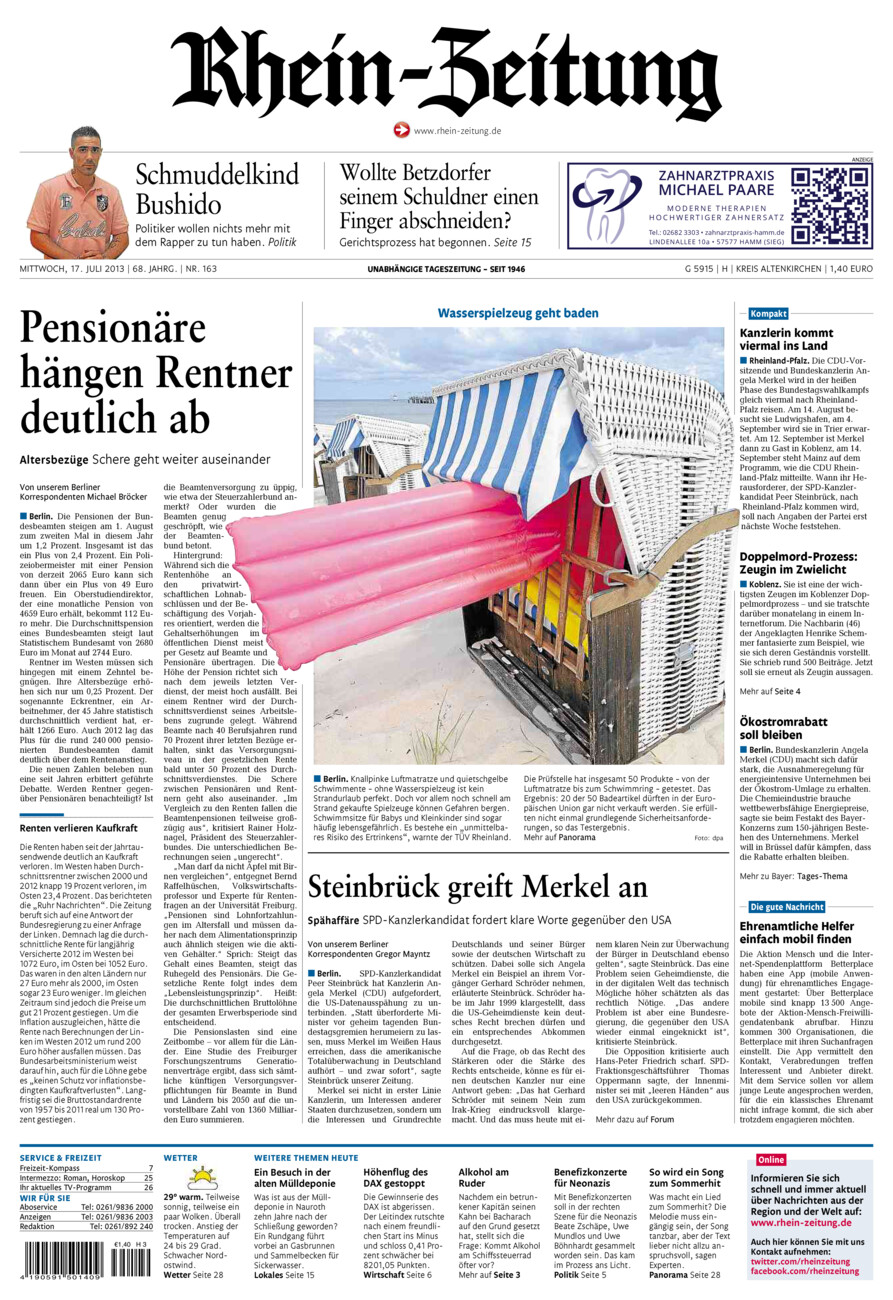 Rhein-Zeitung Kreis Altenkirchen vom Mittwoch, 17.07.2013