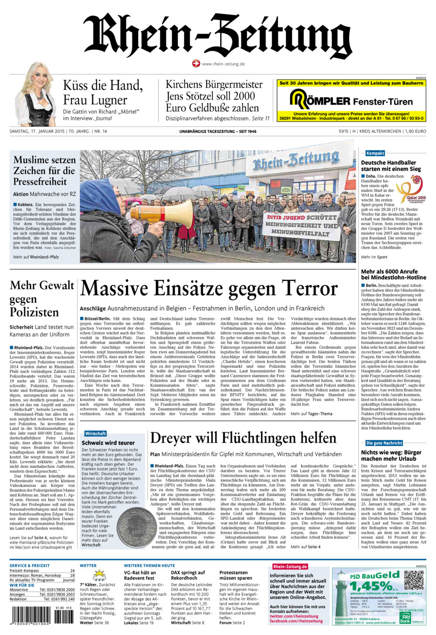 Rhein-Zeitung Kreis Altenkirchen vom Samstag, 17.01.2015
