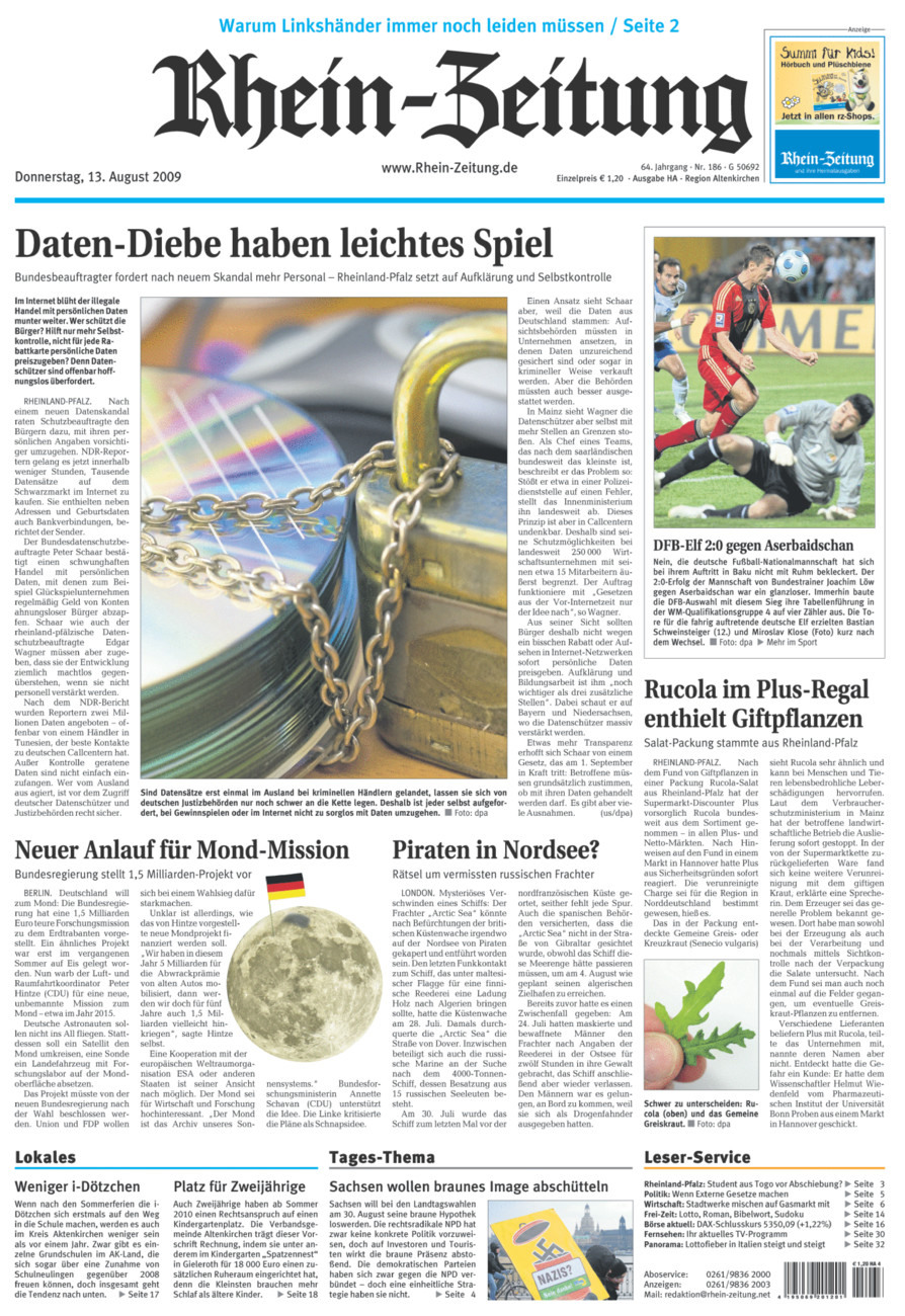Rhein-Zeitung Kreis Altenkirchen vom Donnerstag, 13.08.2009