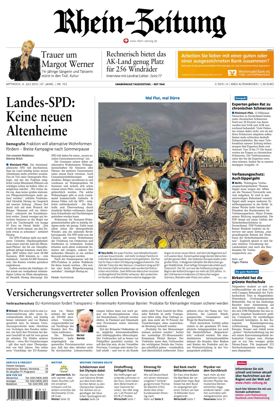 Rhein-Zeitung Kreis Altenkirchen vom Mittwoch, 04.07.2012