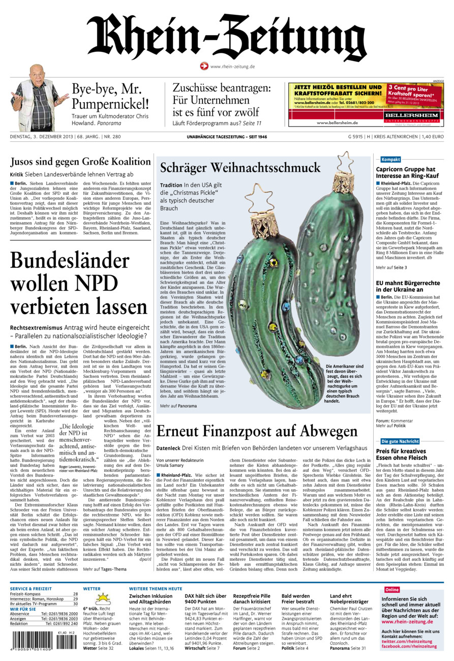 Rhein-Zeitung Kreis Altenkirchen vom Dienstag, 03.12.2013