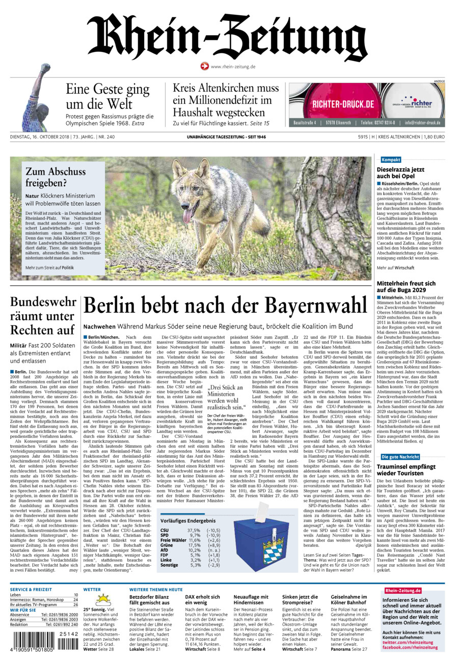 Rhein-Zeitung Kreis Altenkirchen vom Dienstag, 16.10.2018