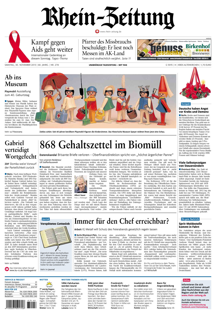 Rhein-Zeitung Kreis Altenkirchen vom Samstag, 30.11.2013