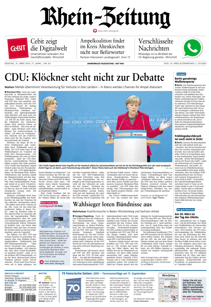 Rhein-Zeitung Kreis Altenkirchen vom Dienstag, 15.03.2016