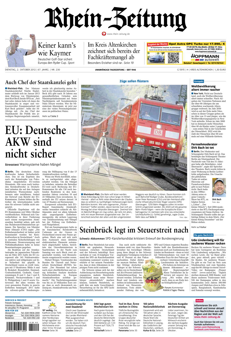 Rhein-Zeitung Kreis Altenkirchen vom Dienstag, 02.10.2012