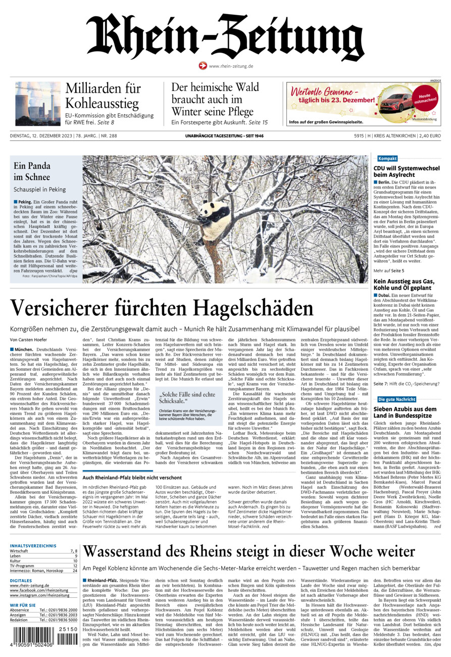 Rhein-Zeitung Kreis Altenkirchen vom Dienstag, 12.12.2023