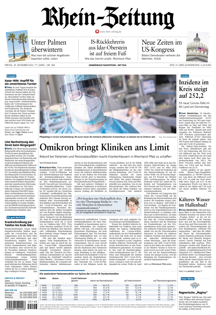 Rhein-Zeitung Kreis Altenkirchen vom Freitag, 18.11.2022