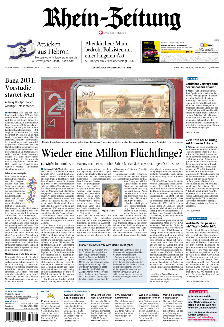 Rhein-Zeitung Kreis Altenkirchen vom Donnerstag, 18.02.2016