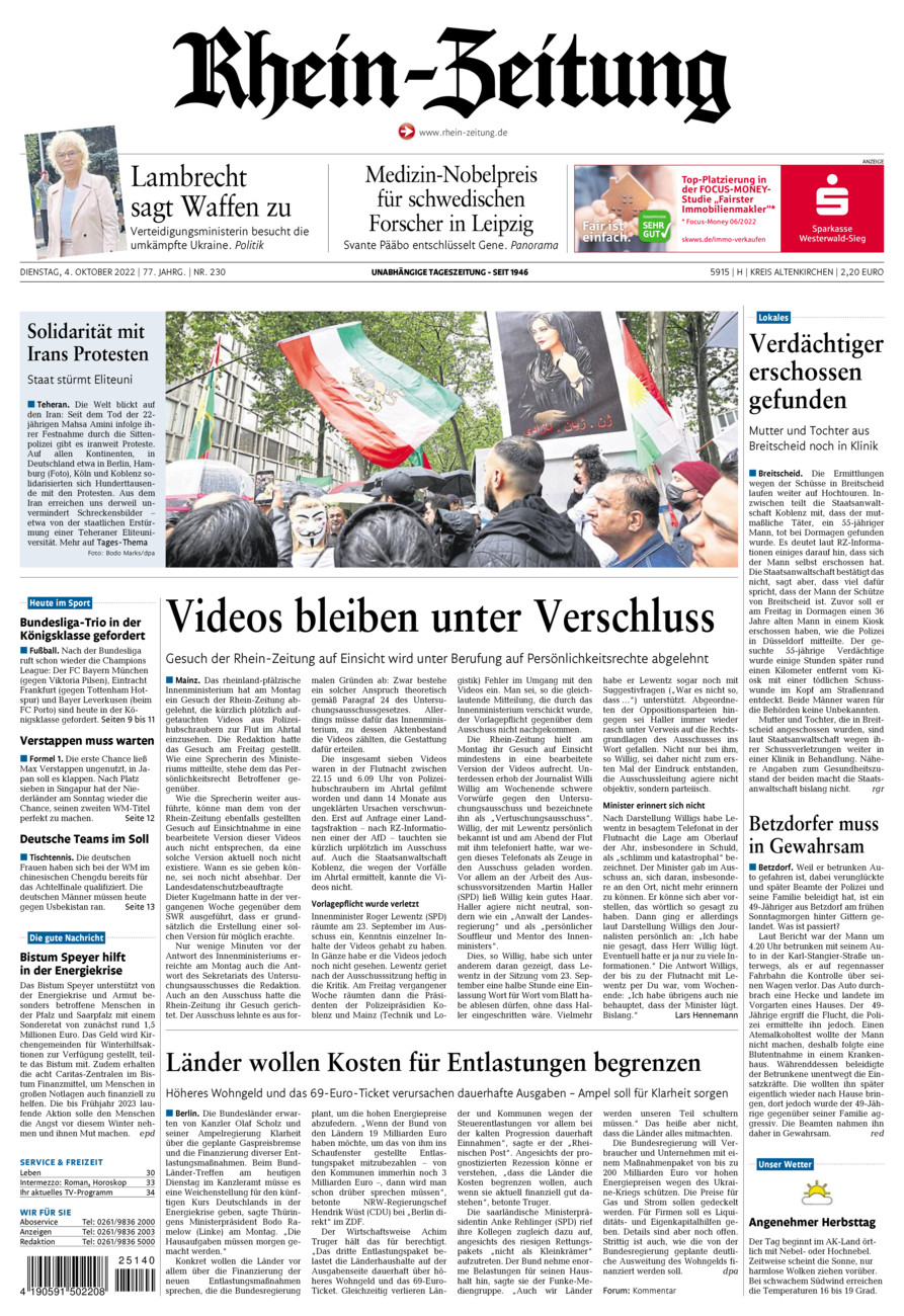Rhein-Zeitung Kreis Altenkirchen vom Dienstag, 04.10.2022